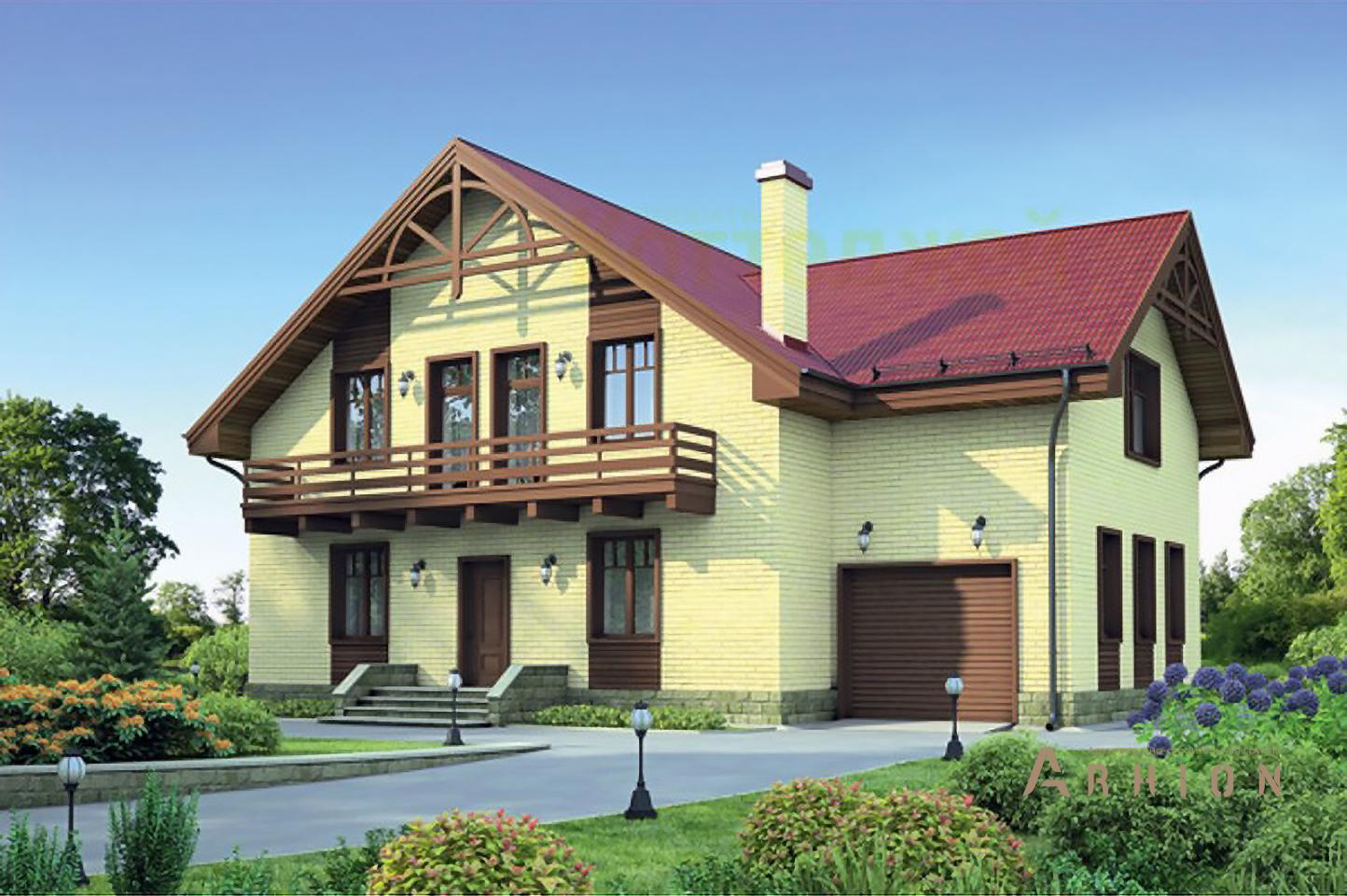 2. Проект одноэтажного дома в европейском стиле с многоскатной кровлей, 38-12, площадью - 223 кв c мансардой, гаражом